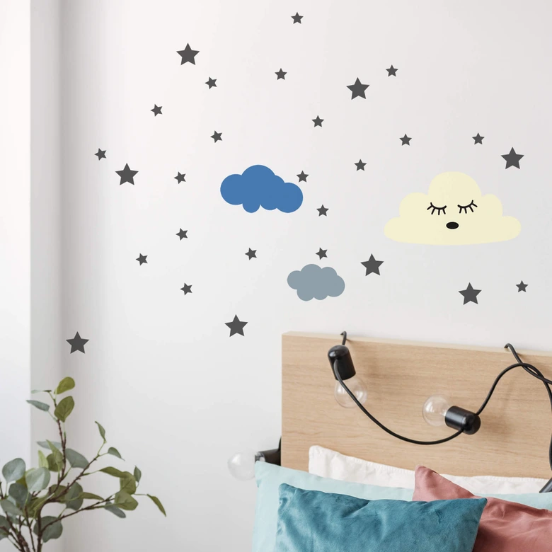 Wandtattoo Wolke schlummernd + Sterne 