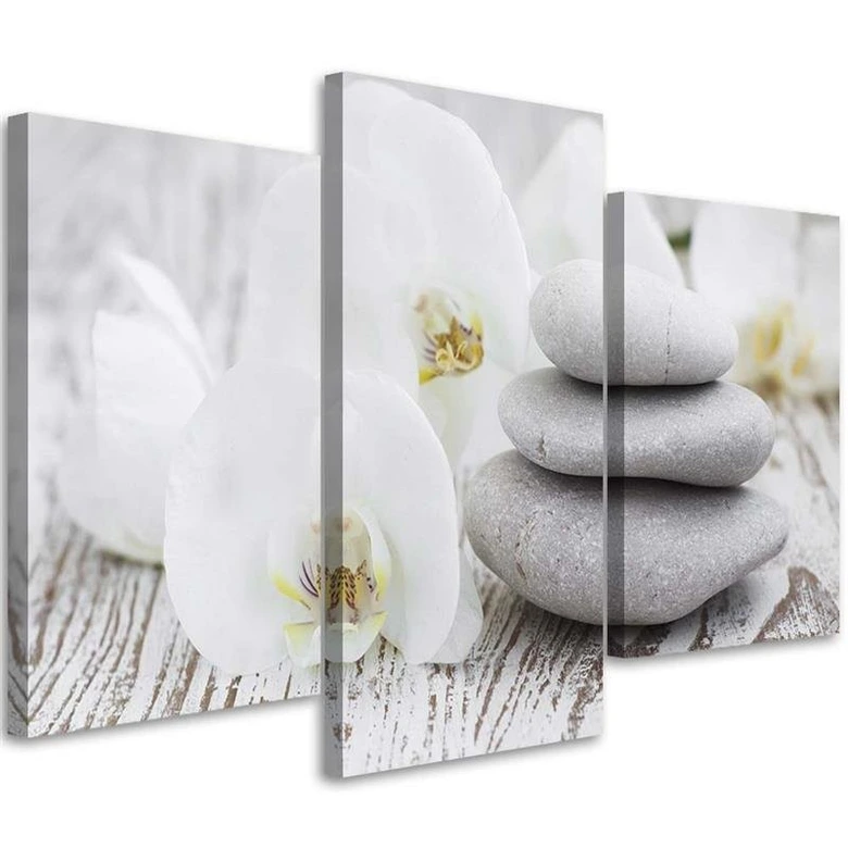 3-delige canvasprint, orchideeën Zen Spa-stenen 