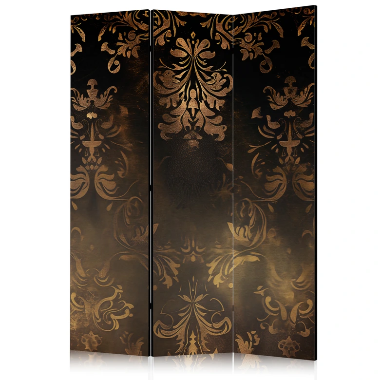 Paravent, Raumteiler freistehend, Trennwand - Baroque Ornaments in Patinated Gold and Bronze - Retro Motif 