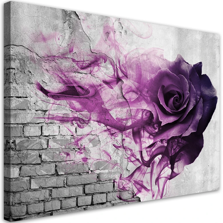 Tableau sur toile, Fleurs roses violettes aspect brique 