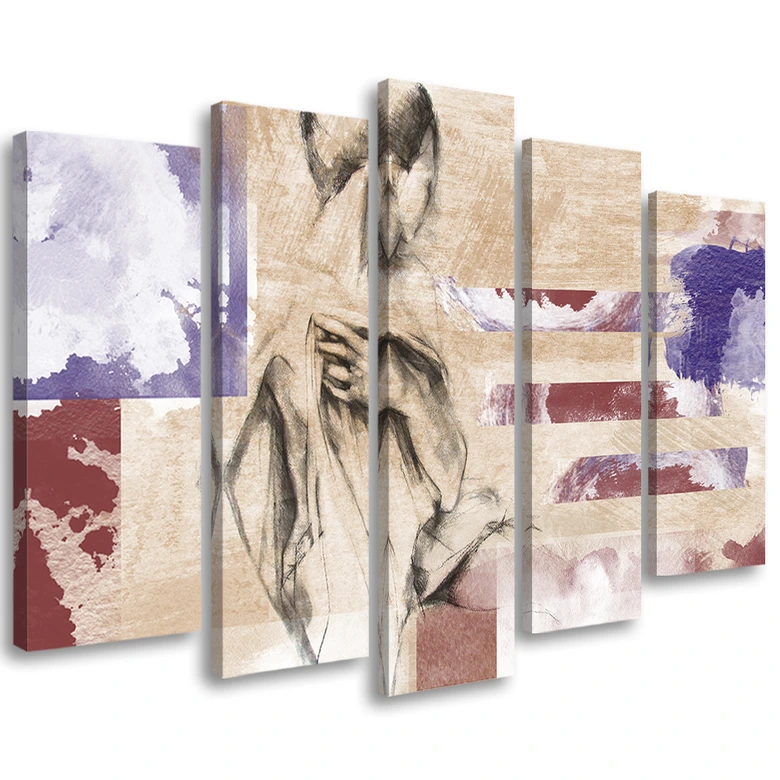 Leinwandbild 5 teilig, Weibliche Abstraktion Beige 