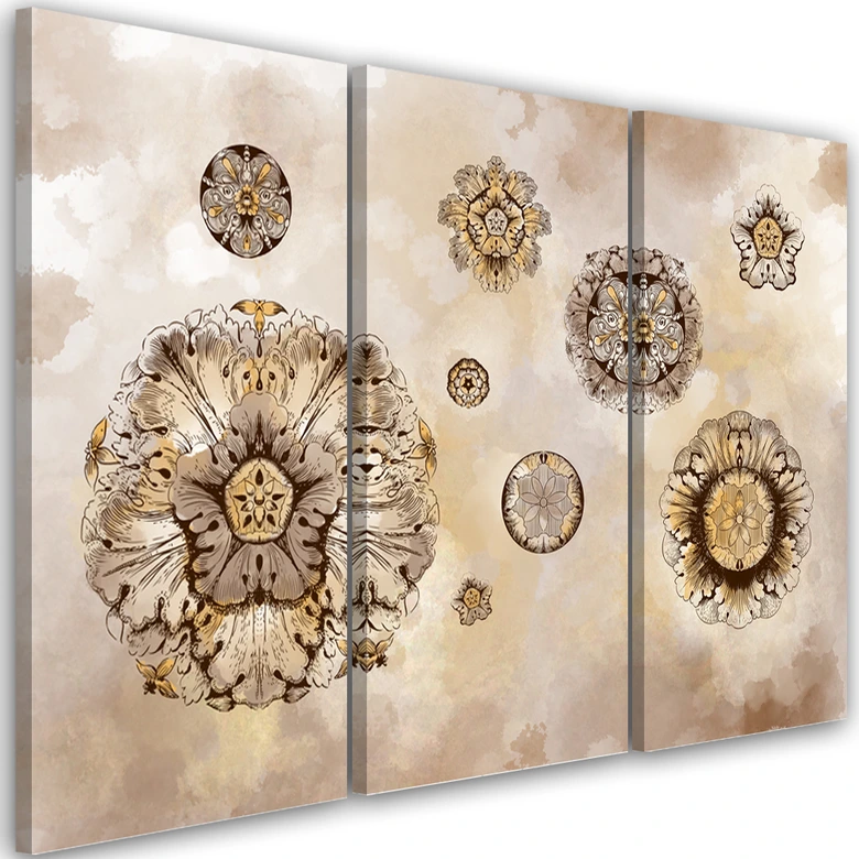 Leinwandbild 3 teilig, Florale geometrische Formen 