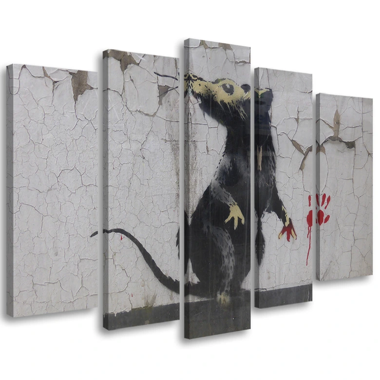 Tableau sur toile en 5 parties Banksy Street Art Rat 