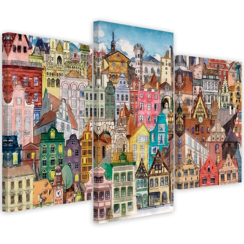 Leinwandbild 3 teilig, Fröhliche Stadt 