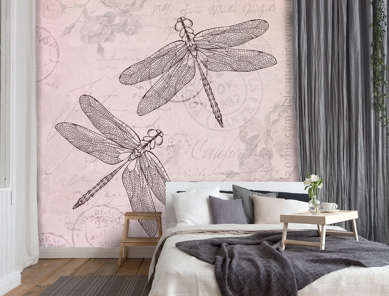 Fototapete, Shabby Chic Stil Libelle auf rosa Hintergrund - Andrea Haase 
