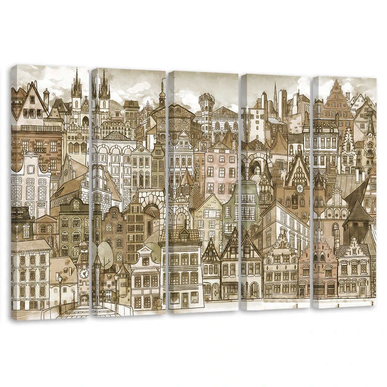 Leinwandbild 5 teilig, Fröhliche Stadt 