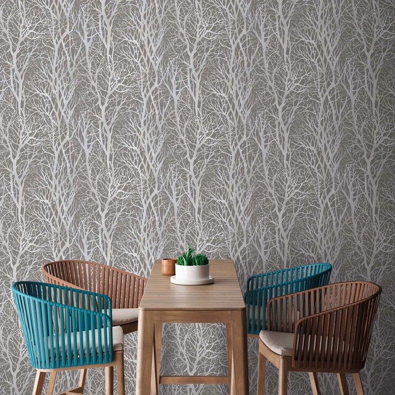 Skovtapet grå sølv - non-woven tapet natur A.S. Création 