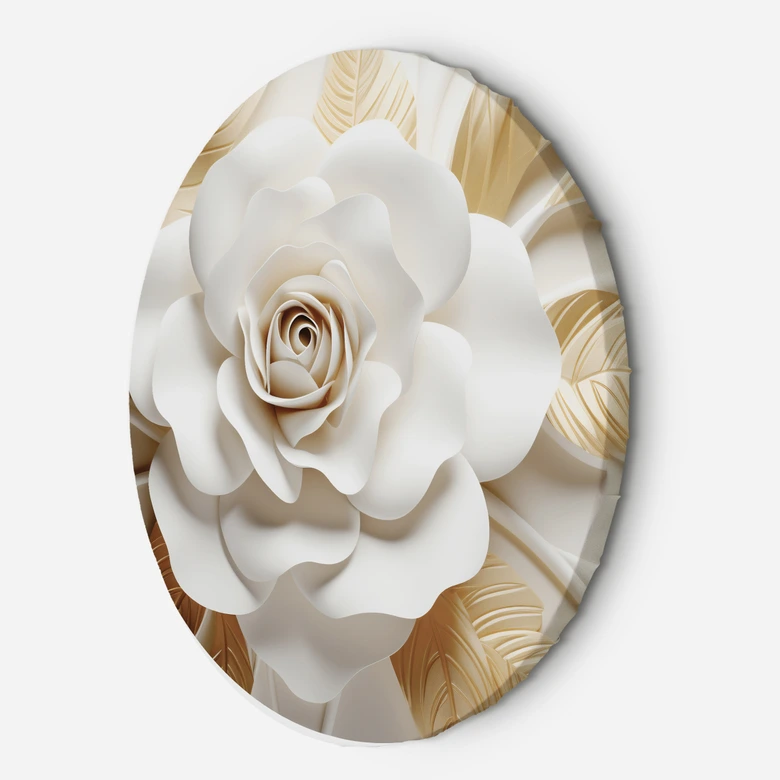 Rundes Leinwandbild AI Weißes Gold Blume 3D 