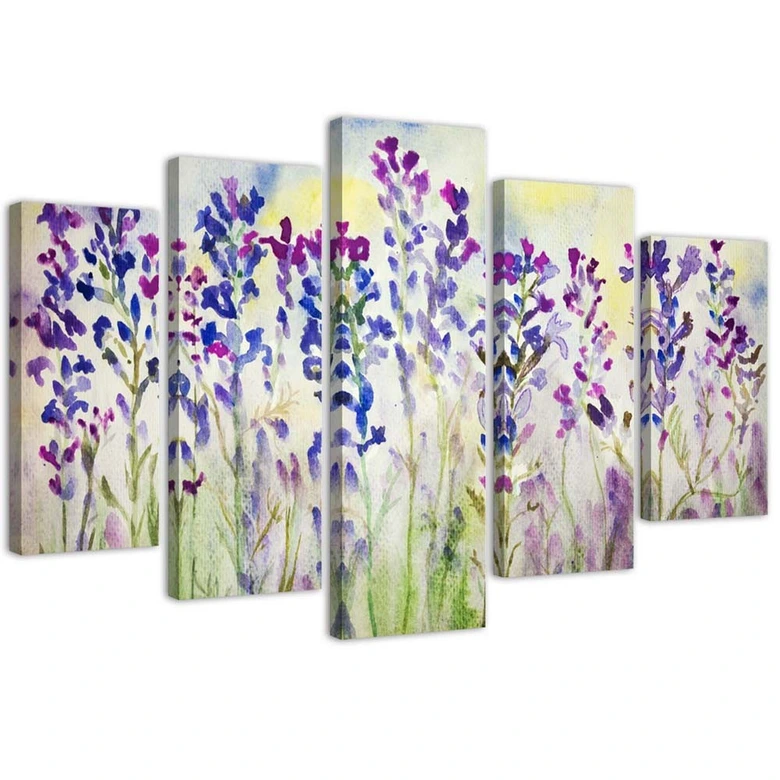 Leinwandbild 5 teilig, Lila Feldblumen 