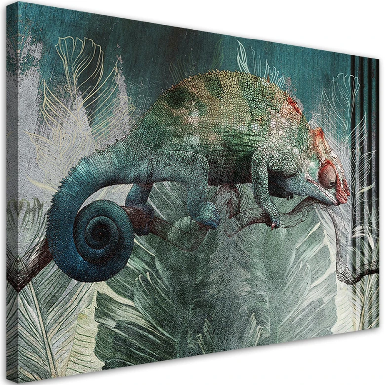 Canvas schilderij, kameleon in de jungle 