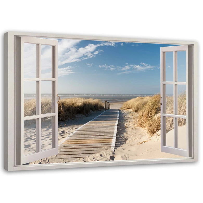 Leinwandbild, Fenstersteg am Strand 