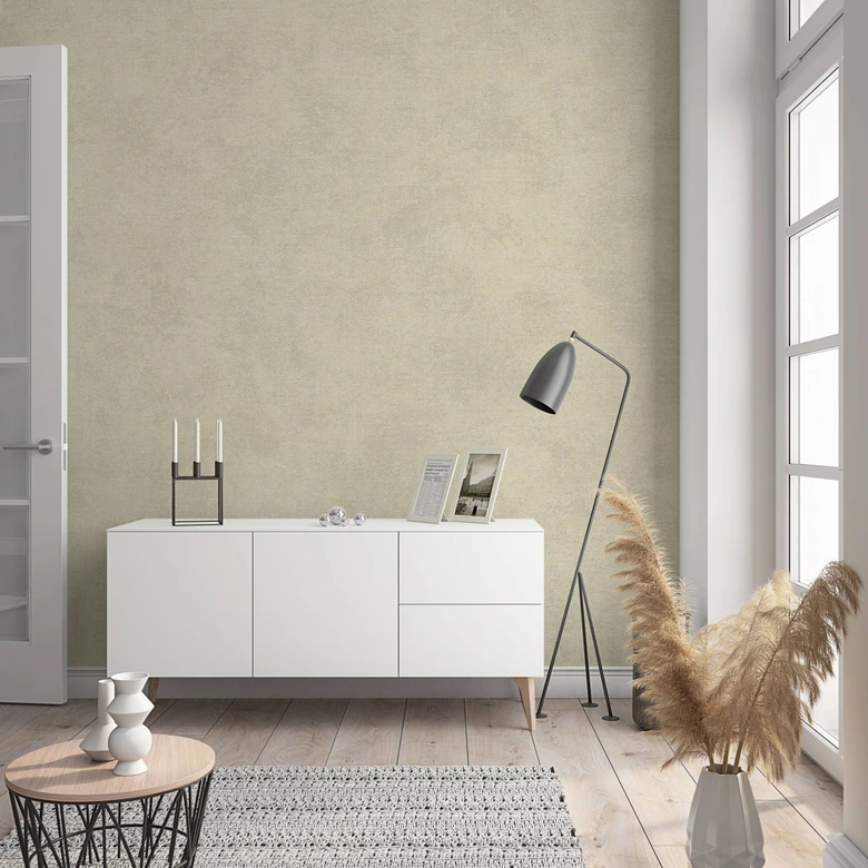 Vliestapete in moderner, feiner Struktur beige Uni 