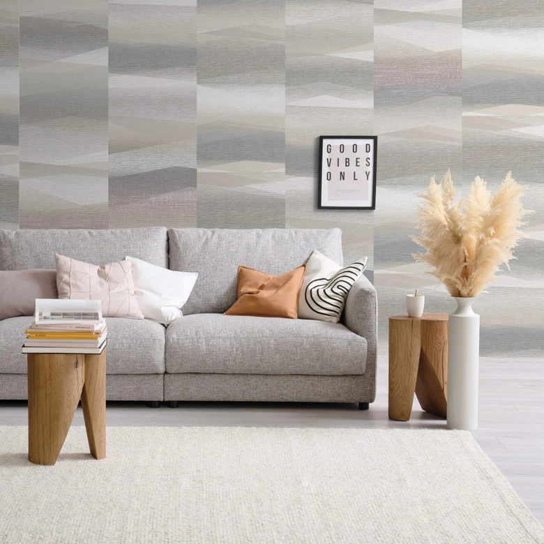 Papier peint intissé à motif graphique en gris, beige graphique 