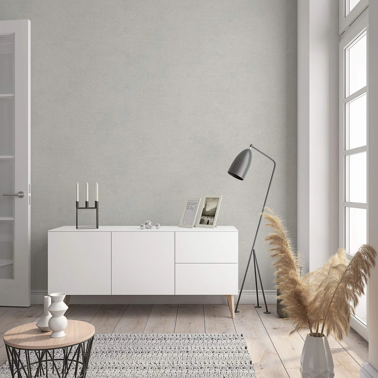 Papier peint intissé à l'aspect et à la texture monochromes modernes en gris, beige uni 