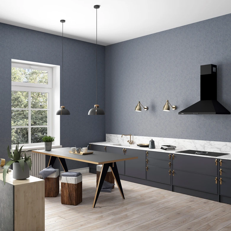 Papier peint intissé d'aspect et de texture monochrome moderne en bleu, uni 