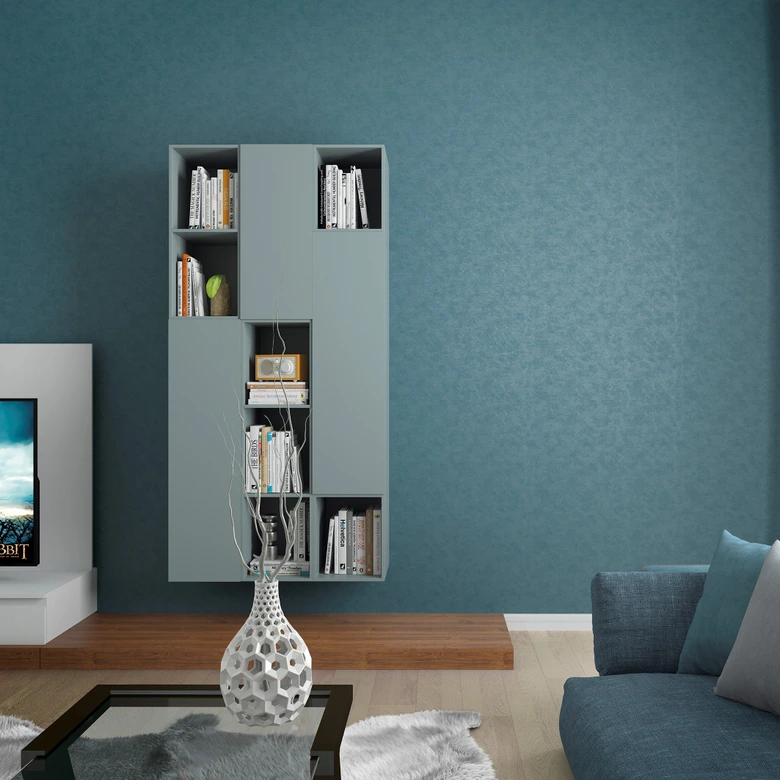 Papier peint intissé d'aspect et de texture monochromes modernes, bleu, vert, uni 