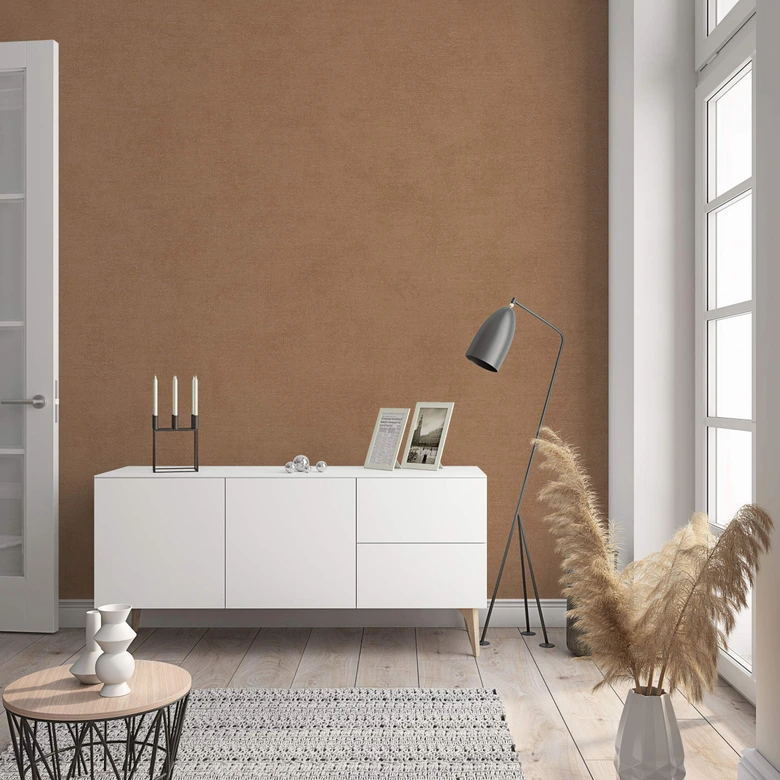 Papier peint intissé d'aspect et de texture unis modernes en brun uni 