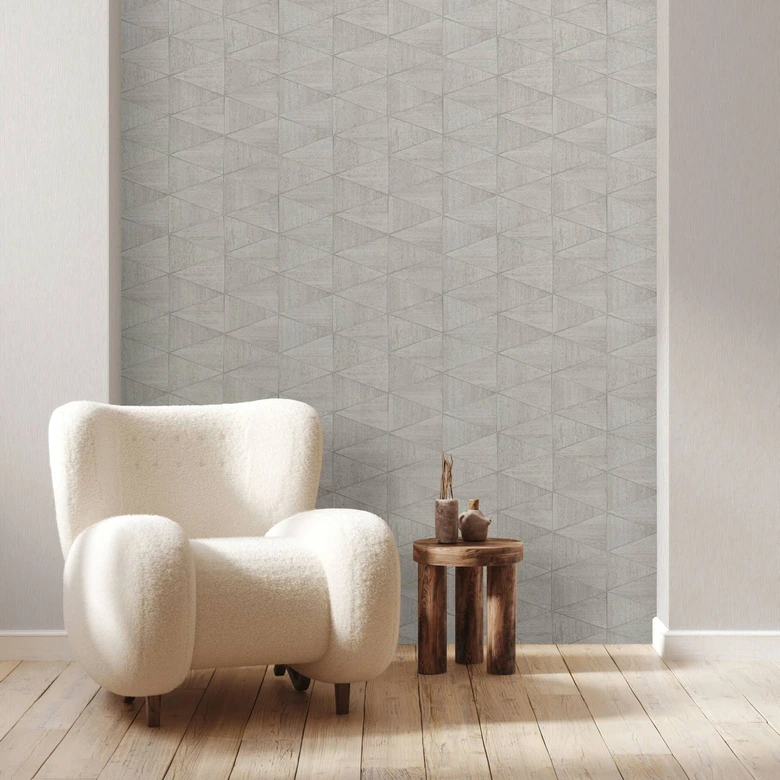 Vliestapete mit geometrischem Muster, Dreiecken beige, grau Grafisch 