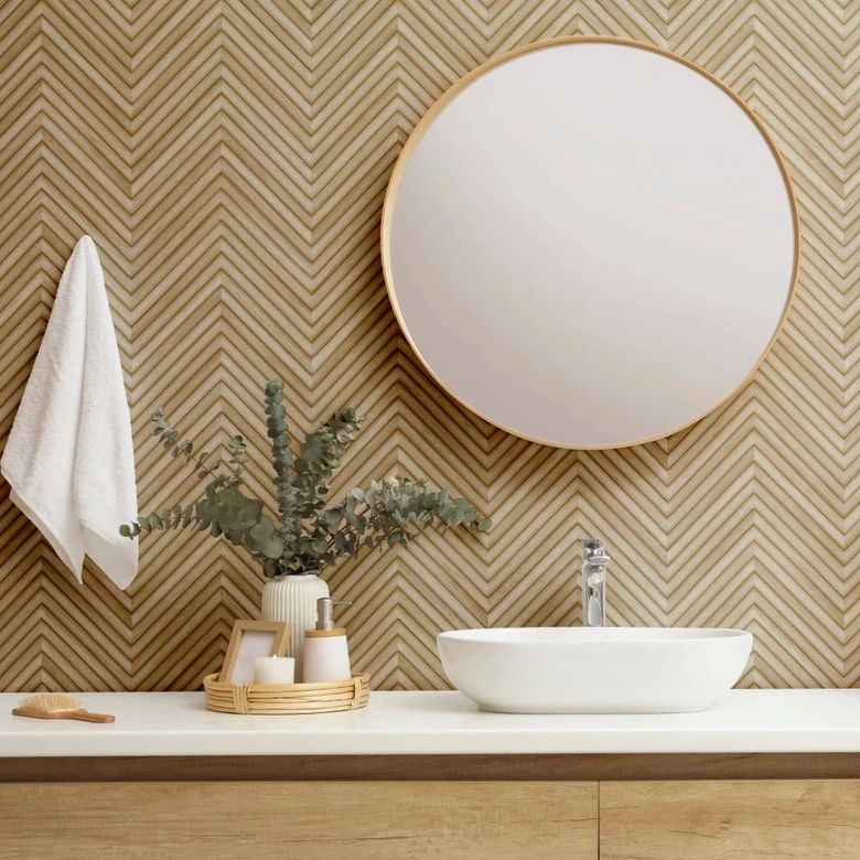 Vliestapete mit Fischgratmuster und Holzoptik beige Holzoptik 