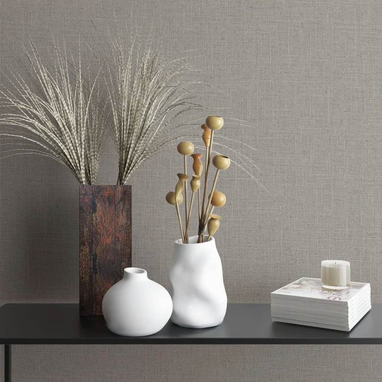 Non-woven tapet i tekstil ensfarvet look grå ensfarvet 