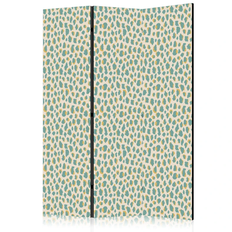 Paravent, Raumteiler freistehend, Trennwand - Giraffe Pattern in Turquoise Spots on a Light Background 