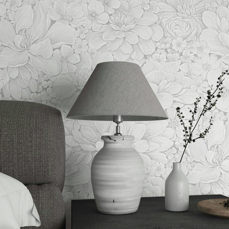 Vliestapete mit stark strukturiertem Blattmotiv weiß Floral 