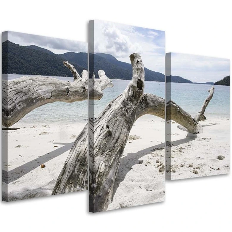 3 stykke lærredstryk, trægren Sea Beach Mountains 