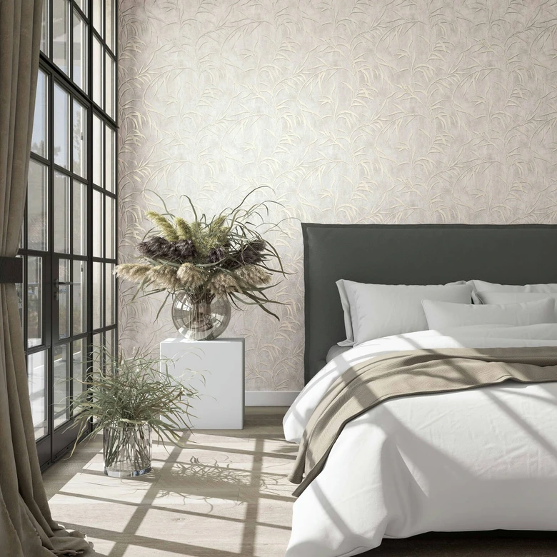 Vliestapete mit Blättern in Betonoptik beige Floral 