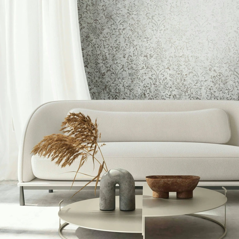 Vliestapete mit ornamentaler Betonoptik grau Ornament 