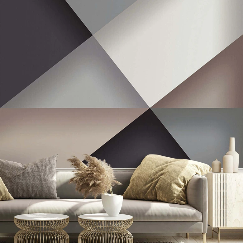 Fotomural moderno con aspecto gráfico 3D en antracita 