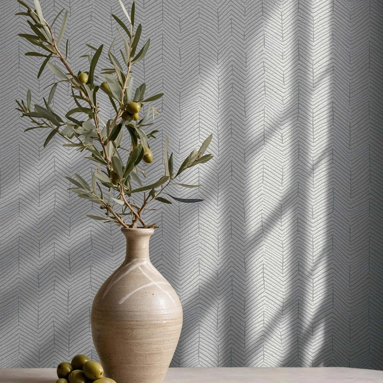Vliestapete Fischgratmuster, 3D-Optik Grafisch Modern in Grau 