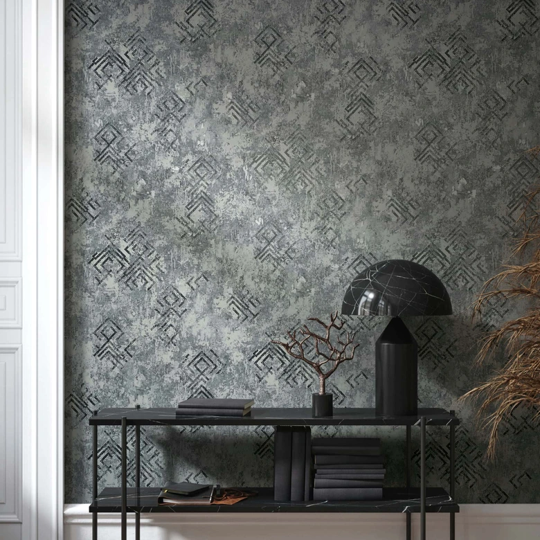Papel pintado no tejido aspecto hormigón gráfico moderno en gris 