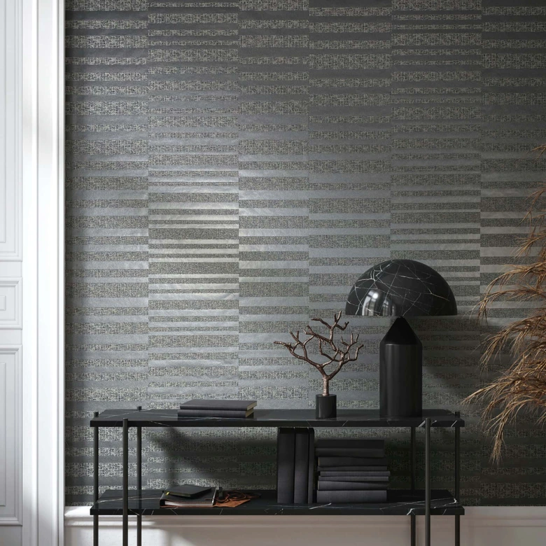 Papel pintado no tejido rayas horizontales moderno en gris 