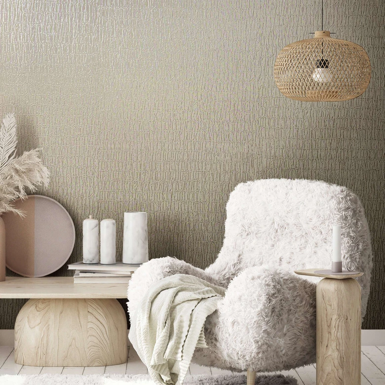 Vliestapete mit textilem Uni beige Struktur 