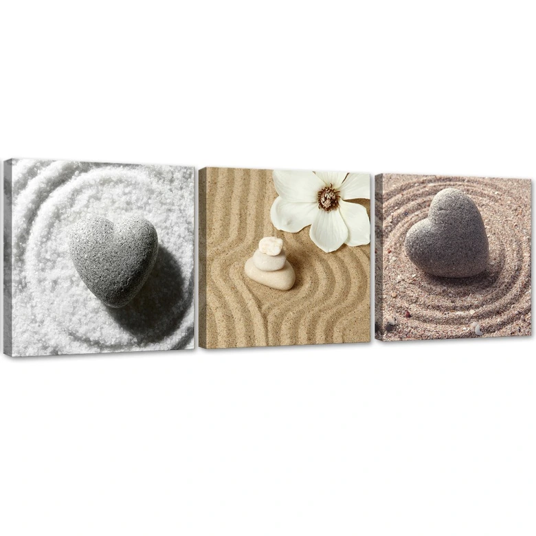 3-delt lærredsprint Heart Zen Sand 