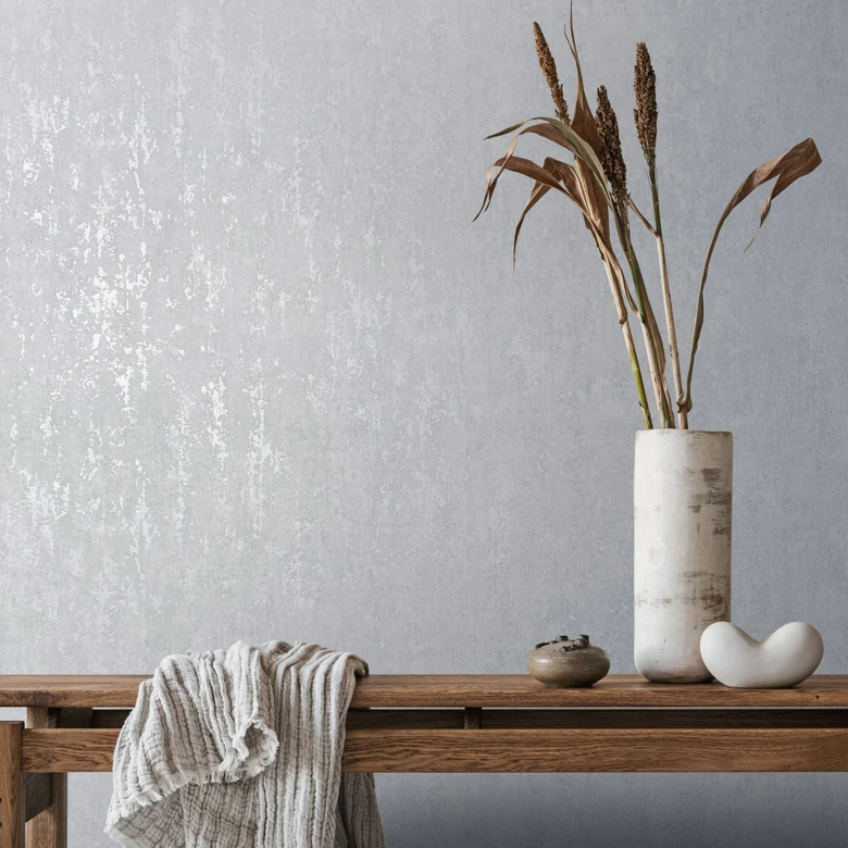 Tapeta z włókniny o połyskującym wyglądzie białego betonu 