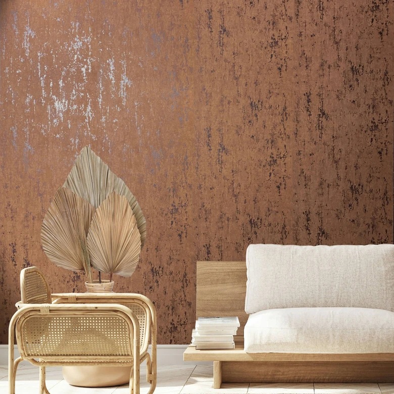 fleece wallpaper with a glossy, coarse texture, brown, concrete effect 
