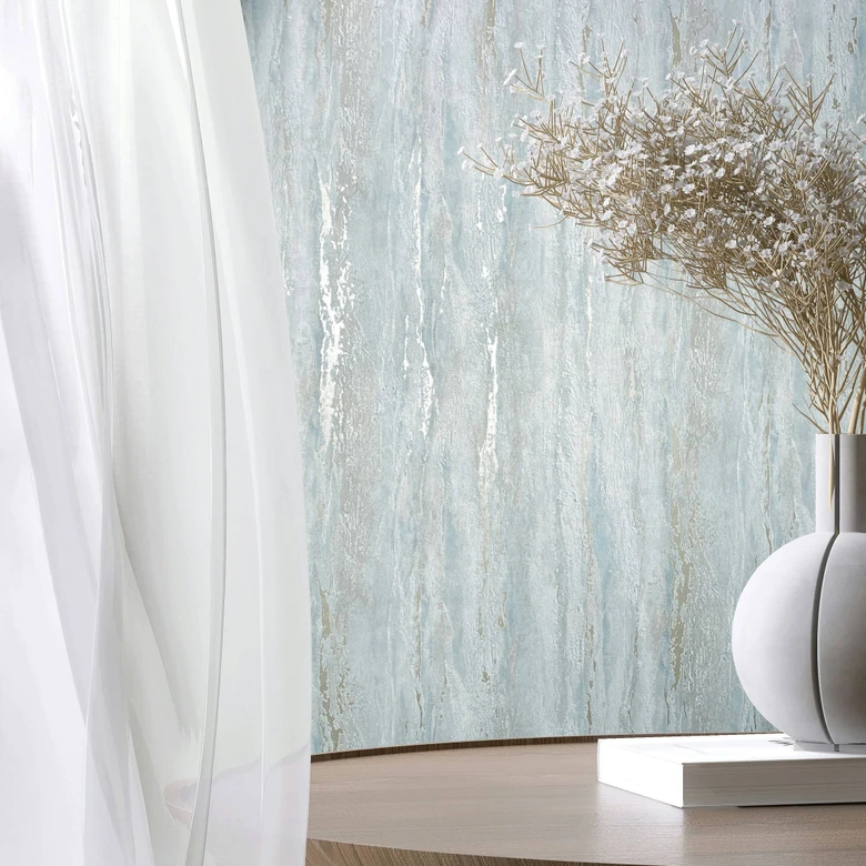 Non-woven tapet med glansig, grov struktur i vit puts-look 