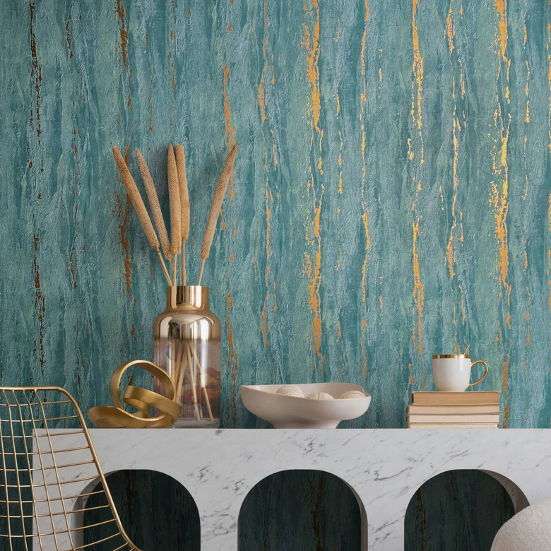 Tapeta z włókniny o błyszczącej, gruboziarnistej fakturze o wyglądzie zielonego tynku 