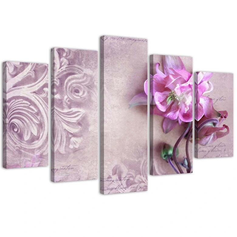 Leinwandbild 5 teilig, Rosa Blume Abstraktion 