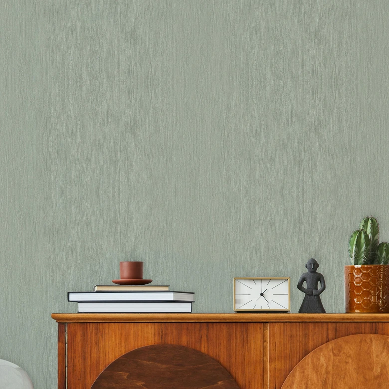 Vliesbehang in textiellook met structuuroppervlak groen effen 