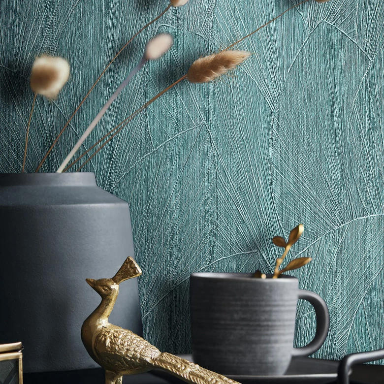 Vliestapete mit strukturiertes Blattmotiv grün Floral 