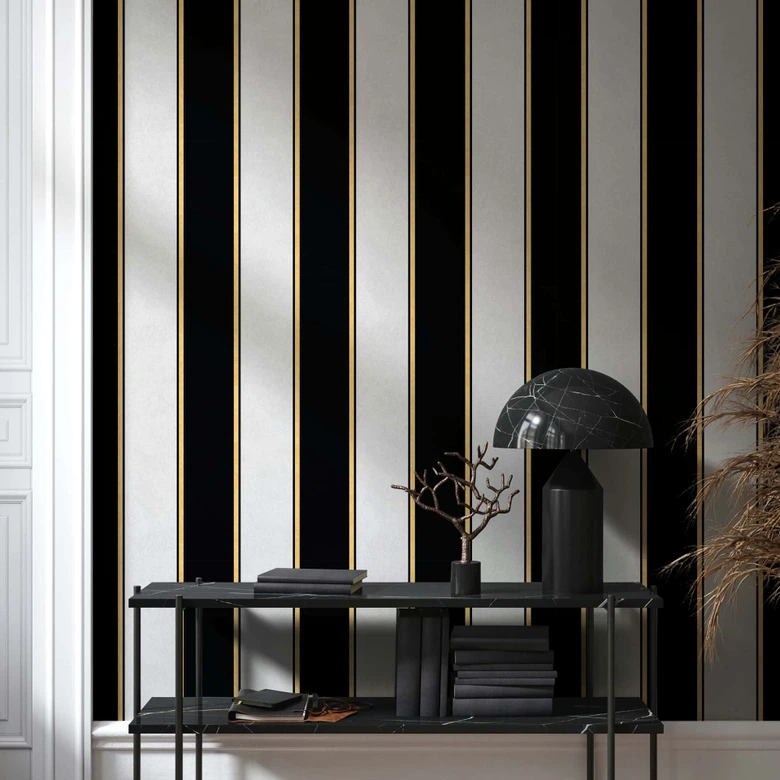 Papier peint intissé rayures, rayures classiques mat en gris  