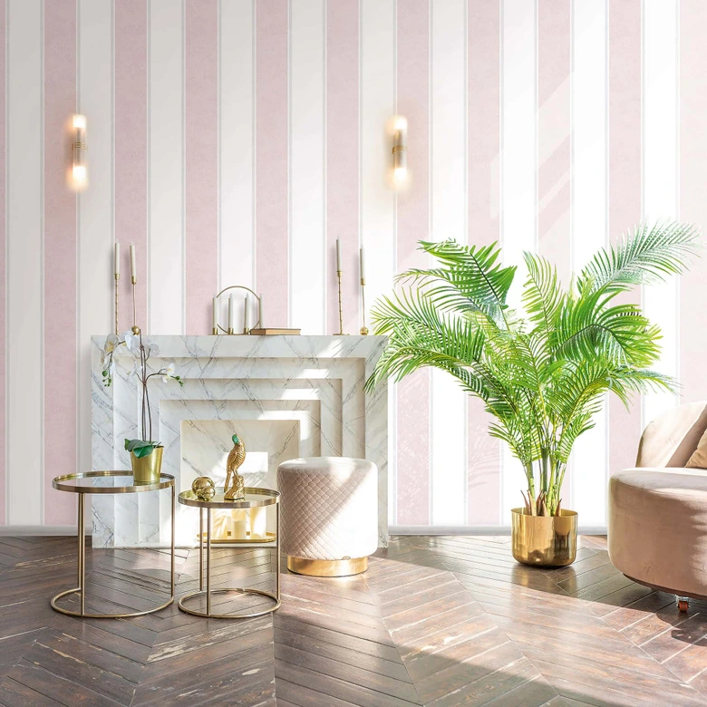 Non-woven wallpaper block stripes, stripes stripes classic matt in white  