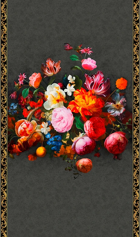 Fototapete Blumenmotiv Floral Klassisch, Romantisch matt in Schwarz 2,70 x 1,59m 