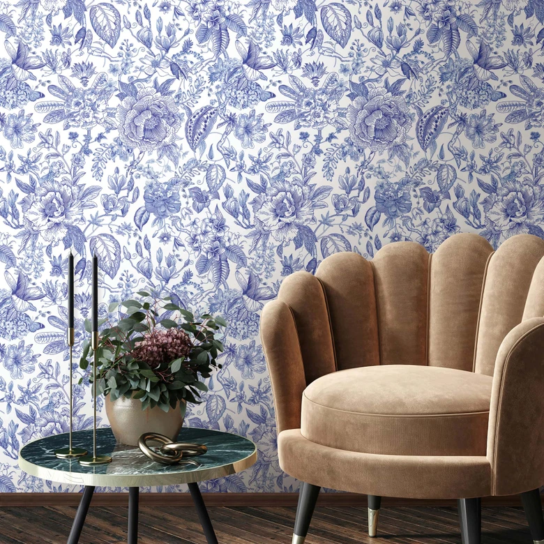 Icke-vävd tapet blommor, blad blommig natur matt i vitt  