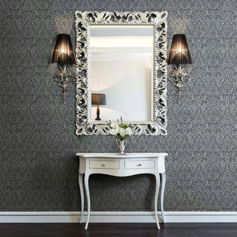 Icke-vävd tapet Ornamental Ornamental Classic matt i antracit  