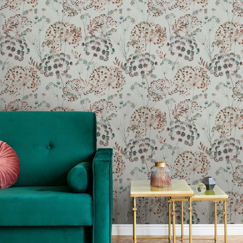 Tapeta z włókniny kwiaty, liście kwiatowa natura matowa w kolorze szarym  