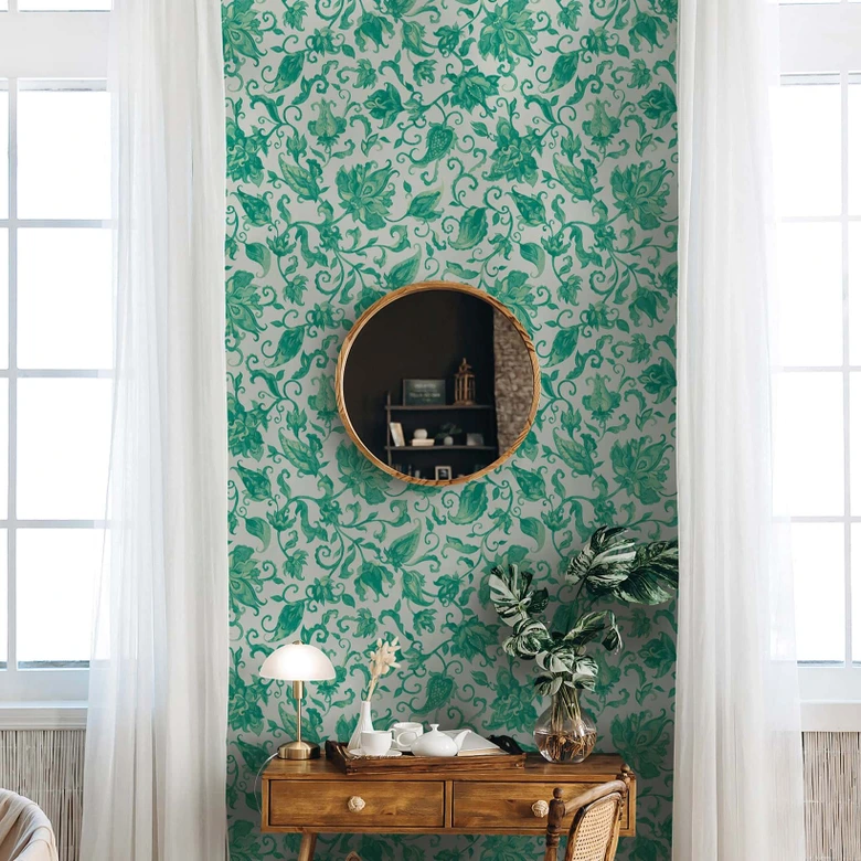Non-woven wallpaper leaves, tendrils floral nature matt in gray  