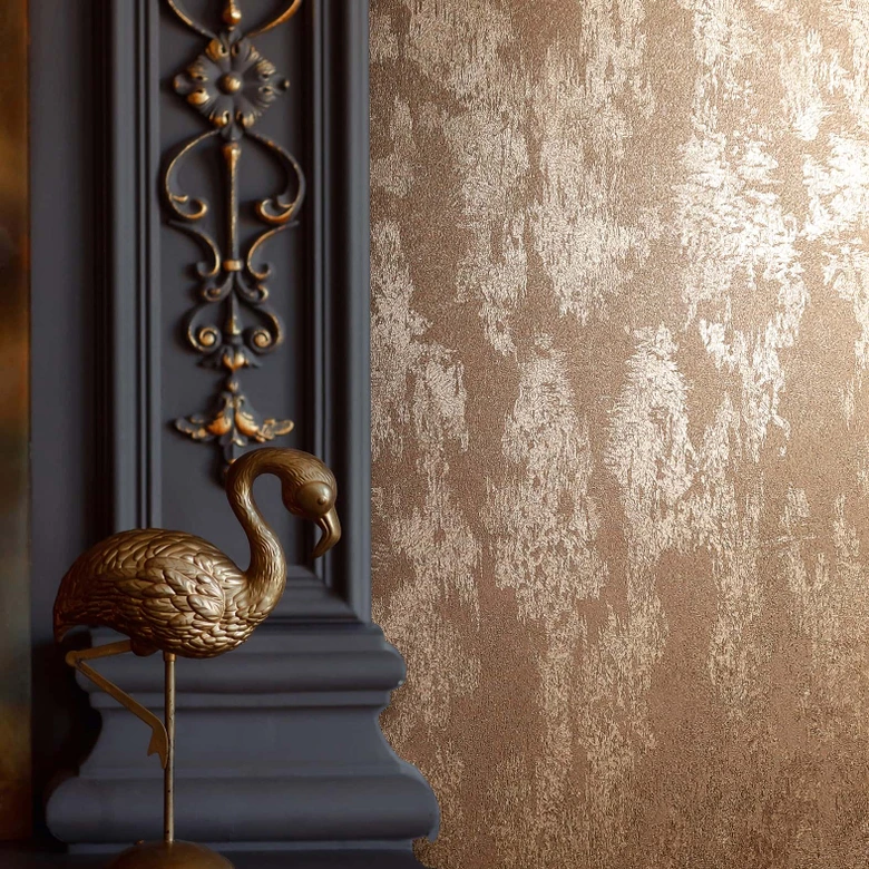 Vliesbehang betonlook metaallook modern glanzend in koper  